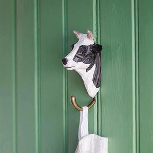 Wildlife Garden Hand Carved Animal Hook - Black and White Cow
