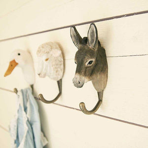Wildlife Garden Hand Carved Animal Hook - Donkey