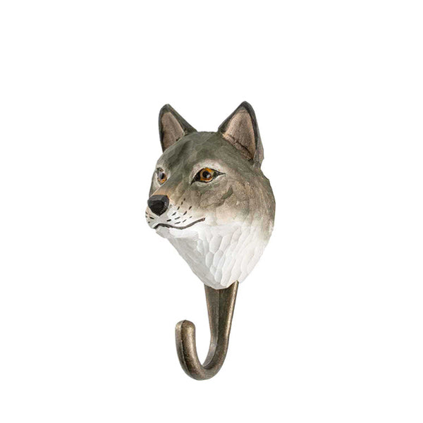 Wildlife Garden Hand Carved Animal Hook - Grey Wolf