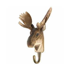 Wildlife Garden Hand Carved Animal Hook - Moose