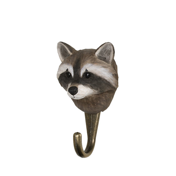 Wildlife Garden Hand Carved Animal Hook - Raccoon