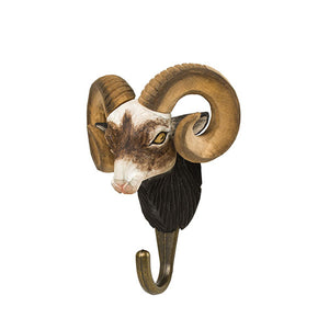 Wildlife Garden Hand Carved Animal Hook - Ram