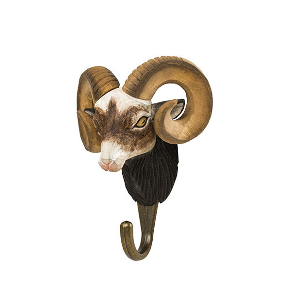 Wildlife Garden Hand Carved Animal Hook - Ram