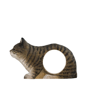 Wildlife Garden Hand Carved Napkin Ring - Cat