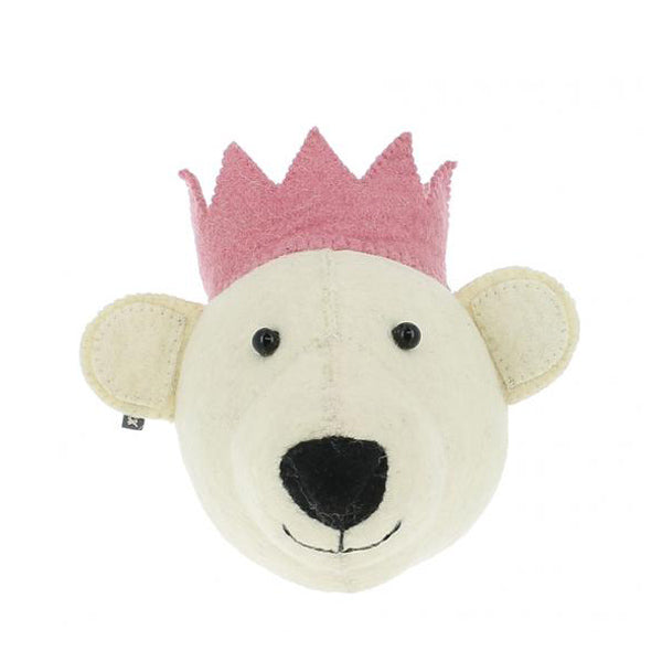 Fiona Walker Mini Animal Head – White Bear with Pink Crown