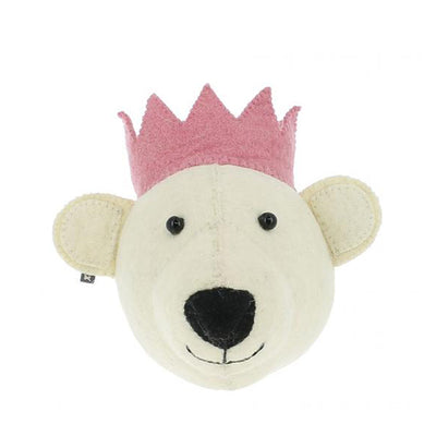 Fiona Walker Mini Animal Head – White Bear with Pink Crown